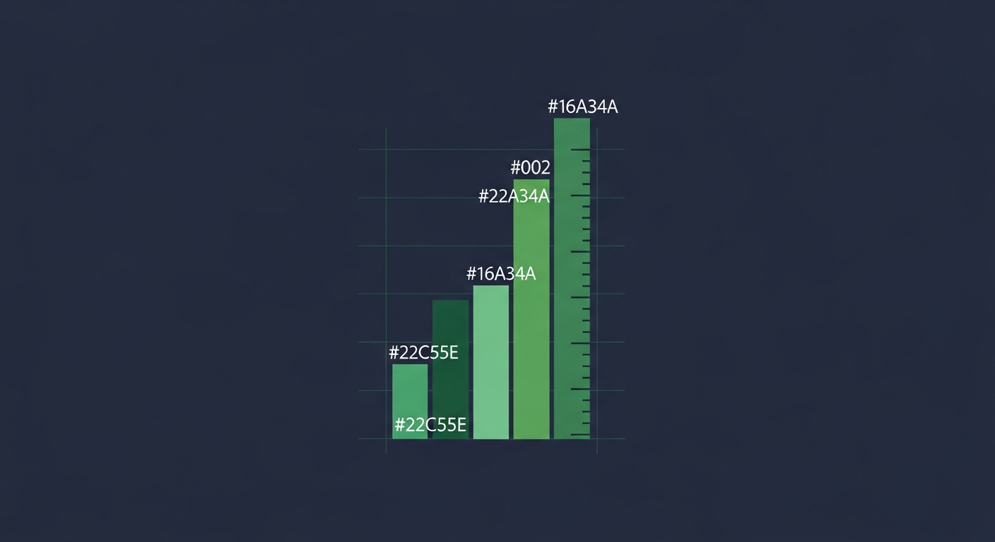 Editorial illustration of five upright green calibration bars on a deep navy background, suggesting a calibrated scoring scale.