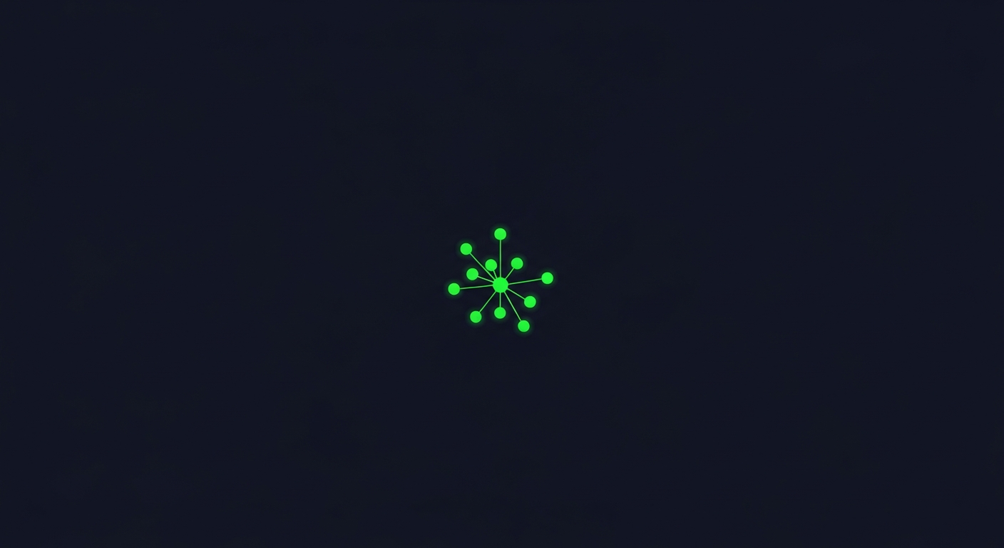 Editorial illustration of a small cluster of green nodes connected by glowing lines on a deep navy background, suggesting a lightweight lead generation toolkit for a small business.