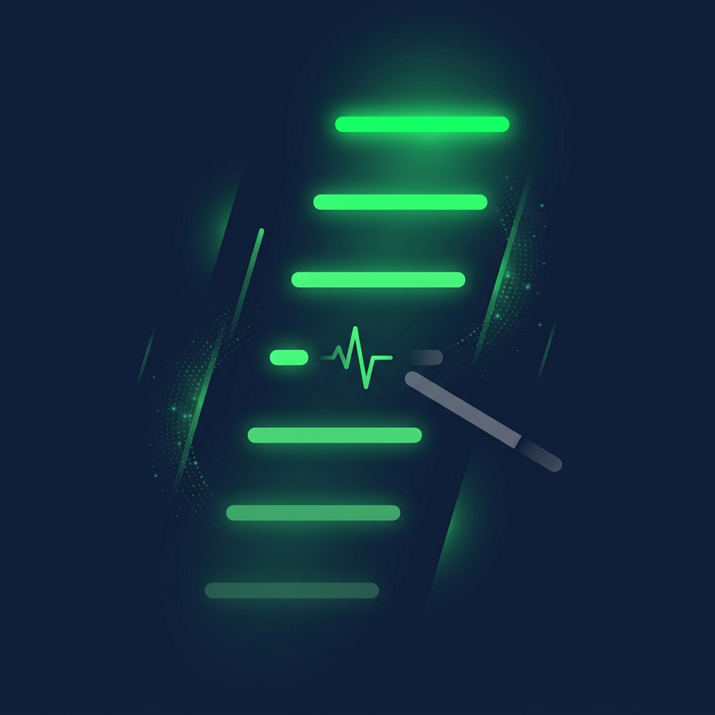 Editorial vector illustration on a deep navy background: a rising ladder of seven glowing green rungs where the lower rungs are faint and thin and each higher rung is brighter and thicker, with a single small pulse-wave shape traveling up the ladder and one dim gray rung breaking off to the side to suggest a rejected weak signal. No text, no numbers, meaning carried by the brightening ladder and the stray broken rung.